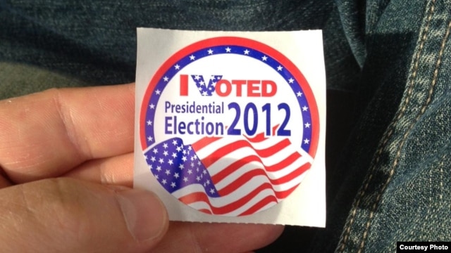 'I voted' stickers like the one pictured are often handed out to those who have cast their vote.