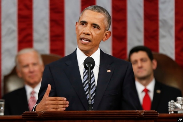 President Barack Obama delivers his State of the Union address before a joint session of Congress on Capitol Hill in Washington, Jan. 12, 2016.