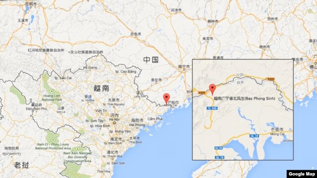 越中边境广宁省与中国接壤的边镇北风生(Bac Phong Sinh)位置图