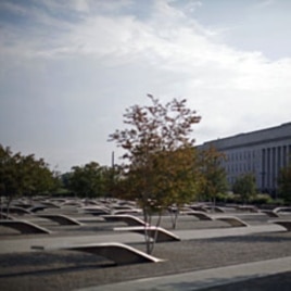 The Pentagon memorial is shown on June 28, 2011, near the impact site American Airlines Flight 77 which hit the Pentagon during the attacks of September 11, 2001 near Washington