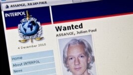 Página de Interpol, con el rótulo de "Wanted" (requerido), con la foto de Julian Assange.