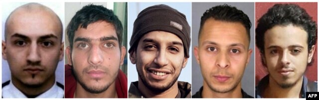 This combination of photos shows Abdelhamid Abaaoud, suspected mastermind of the November 13, 2015, Paris attacks, on the left, and suspect Salah Abdeslam, who remains at large. (2nd R),