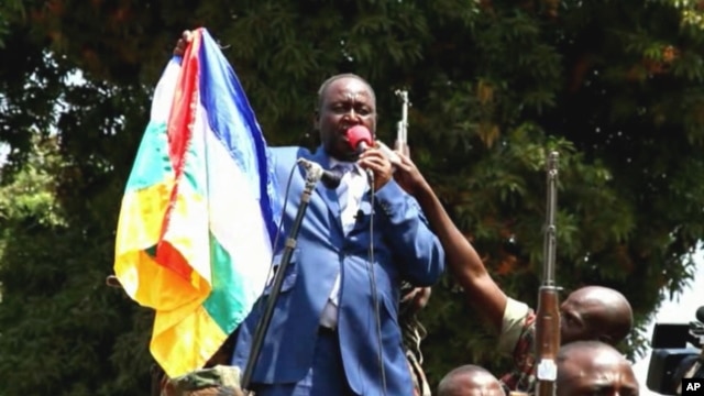 In this frame  grab taken from APTN  footage from Thursday, Dec. 27, 2012, President Francois Bozize addresses crowds, in Bangui, Central African Republic.