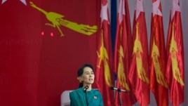 Burma's opposition leader Aung San Suu Kyi speaks during first ever congress of her National League for Democracy party at Royal Rose restaurant in Rangoon, Mar. 9, 2013. 