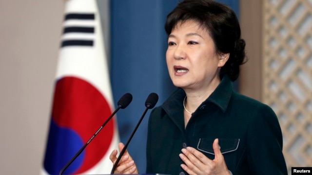 South Korea's President Park Geun-hye speaks to the nation at the presidential Blue House in Seoul, March 4, 2013 file photo. 
