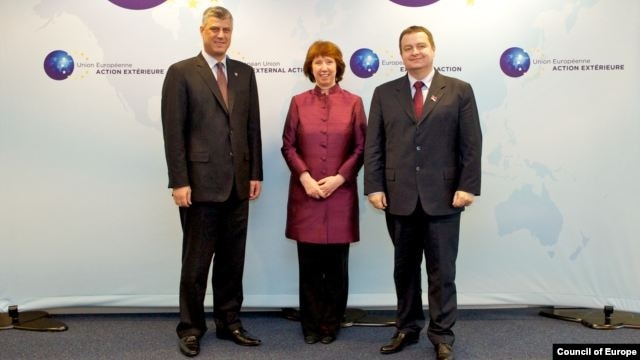 Premijeri Kosova i Srbije, Hašim Tači i Ivica Dačić sa visokom predstavnicom EU Ketrin Ešton