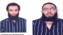 Pictures of Abd Alfattah So'ud Abd Alfattah Dardas, and Tareq Ali Mahmoud Al Shara'a, two of 11 suspects detained by security forces, are seen in this handout photo, October 21, 2012.