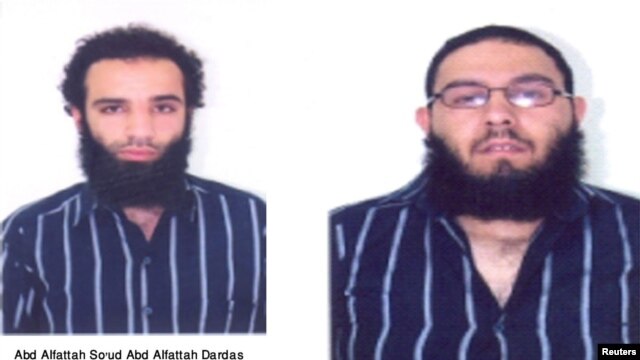 Pictures of Abd Alfattah So'ud Abd Alfattah Dardas, and Tareq Ali Mahmoud Al Shara'a, two of 11 suspects detained by security forces, are seen in this handout photo, October 21, 2012.