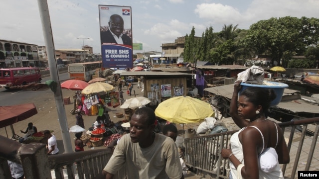 A poster of the opposition New Patriotic Party (NPP) presidential candidate Nana Addo Danquah Akufo Addo is pictured on a street in Accra, December 2, 2012. 