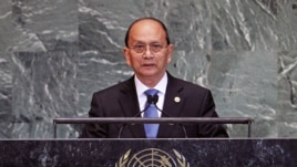 Burma's President Thein Sein addresses the 67th United Nations General Assembly at the U.N. Headquarters in New York, September 27, 2012.