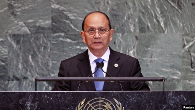 Burma's President Thein Sein addresses the 67th United Nations General Assembly at the U.N. Headquarters in New York, September 27, 2012.
