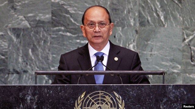 Burma's President Thein Sein addresses the 67th United Nations General Assembly at U.N. Headquarters in New York, September 27, 2012. 