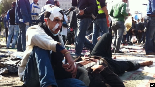 Wounded protesters are shown in Cairo's Tahrir Square,  November 21, 2011.