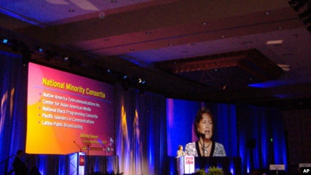 NAPT Executive Director Shirley Sneve gives a presentation during the 2010 PBS Annual Showcase in Austin, Texas.