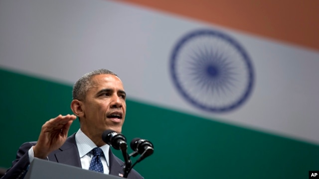 Tổng thống Hoa Kỳ Barack Obama phát biểu tại Pháo đài Siri ở New Dehli, ngày 27/1/2015.
