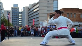 A martial arts demonstration at Saturday's Chinese New Year festivities in downtown Johannesburg. The first Chinese immigrants in Johannesburg starting coming around 1900, February 2, 2013 (Peter Cox/VOA).