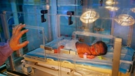 Ahed Hussein, 18,  a Syrian refugee who fled the war in Syria,  puts her hand on the incubator where her premature newborn daughter rests in Chtaura's hospital in Chtaura, Lebanon,  Tuesday March 11, 2014. Only one of her two twin premature newborn daught