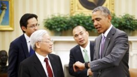 Tổng thống Obama và Tổng bí thư Nguyễn Phú Trọng tại phòng Bầu Dục ở Nhà Trắng hồi tháng Bảy năm ngoái.