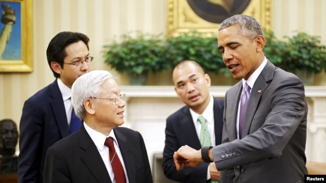 Tổng thống Obama và Tổng bí thư Nguyễn Phú Trọng tại phòng Bầu Dục ở Nhà Trắng hồi tháng Bảy năm ngoái.