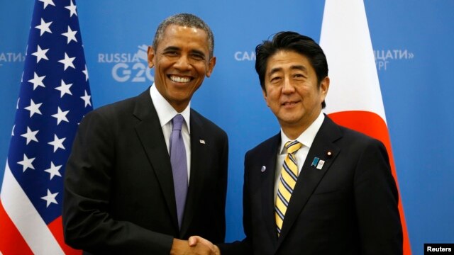 Tổng thống Mỹ Barack Obama và Thủ tướng Nhật Bản Shinzo Abe tại Hội nghị Thượng đỉnh G20 tại St Petersburg, Nga, ngày 5/9/2013.