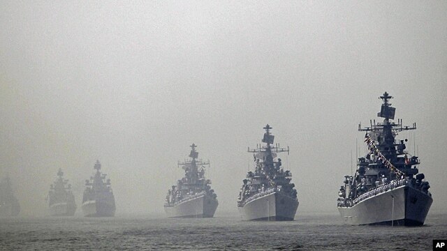 Indian navy ships during the President's Fleet Review (PFR) in the Arabian Sea off the coast of Mumbai, Dec. 20, 2011. 