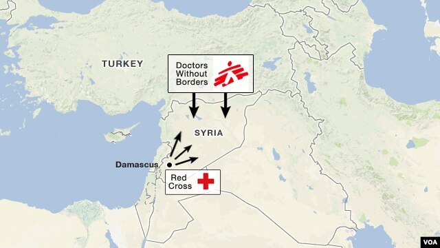 Aid agency routes for delivering aid to Syria.