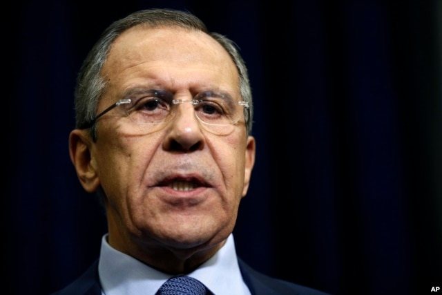 Russian Foreign Minister Sergey Lavrov speaks to the media about a Russian jet fighter being shot down by Turkish forces, in Sochi, Russia, Nov. 24, 2015.