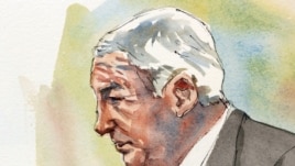 Ilustración de Jerry Sandusky mientras escucha el testimonio de sus supuestas víctimas.