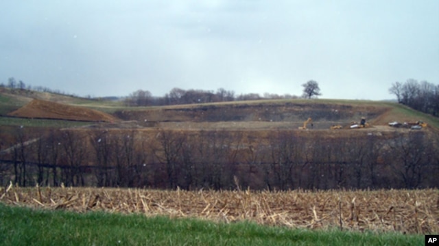 Land being excavated to hold waste water from a fracturing operation in Pennsylvania.