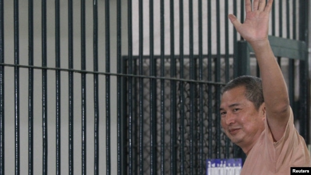 Somyot Prueksakasemsuk, editor of "Voice of the Oppressed," seen here on Jan. 23, 2013, was jailed for 10 years for insulting Thailand's royal family.