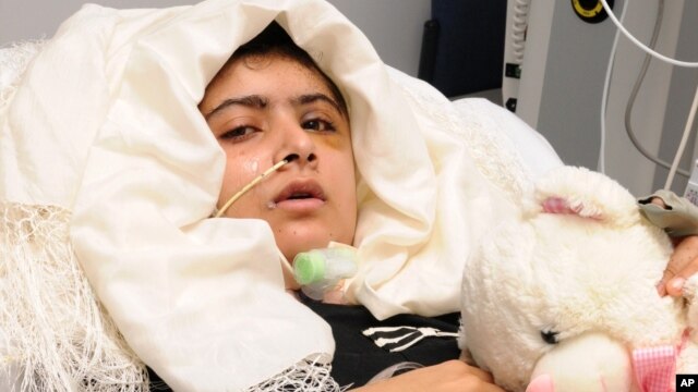 Image released on October 19, 2012, shows Pakistani teenager Yousufzai, who is recovering in Queen Elizabeth Hospital in Birmingham, England, after being shot in the head by Taliban gunmen.