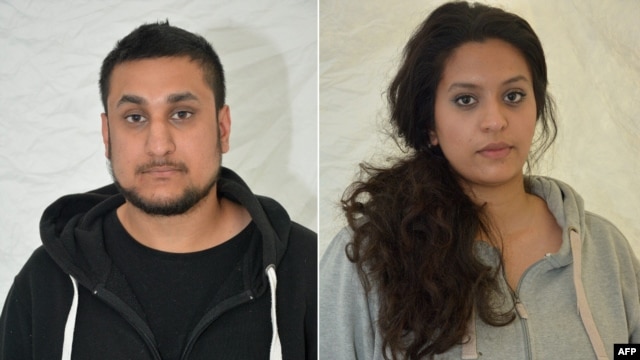 A combination of two undated handout pictures retrieved from the Thames Valley Police website in London on December 29, 2015, shows (L-R) Mohammed Rehman and Sana Ahmed Khan, who were convicted at the Old Bailey on Dec. 29, 2015, of preparing for acts of 