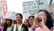 Foreign labors in Taiwan shout slogans during a May Day rally in Taipei, Taiwan, May 1, 2016. Thousands of protesters from different labor groups protest on the street to ask for raising minimum wage and shorter working hours. 