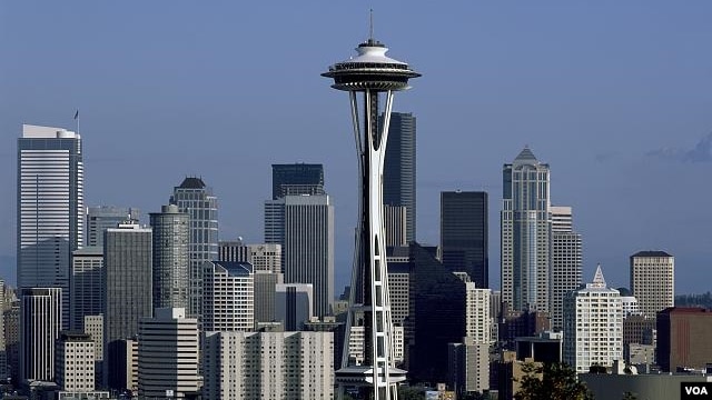 The Space Needle tower dominates the Seattle skyline and has become the city’s symbol. (Carol M. Highsmith)