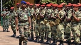 The commander of regional African force Jean-Felix Akaga reviews troops, on January 2, 2013 in Bangui.