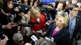 Democratic presidential candidate Hillary Rodham Clinton speaks to reporters May 22, 2015, in Hampton, N.H. (AP Photo/Jim Cole)