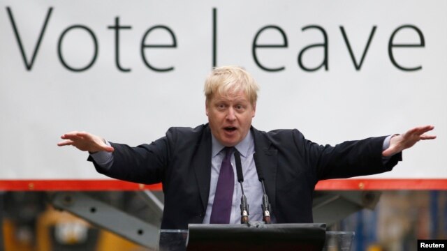 London Mayor Boris Johnson speaks at a "Out" campaign event, in favor of Britain leaving the European Union, at Europa Worldwide freight company in Dartford, Britain, March 11, 2016. 