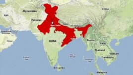 A map showing the areas in north and northeast India affected by the power outages.