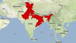 A map showing the areas in north and northeast India affected by the power outages. 