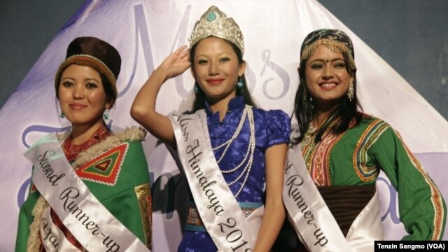 Newly crowned Miss Himalaya Rinchen Dolma in the middle with runner ups