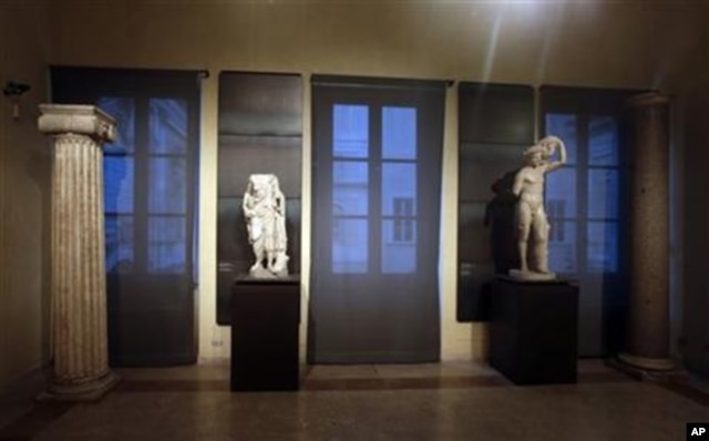 Some of the marble statues that were covered up with wooden panels on the occasion of Iranian President Hassan Rouhani's visit are seen at the Capitoline Museums, in Rome, Jan. 26, 2016.