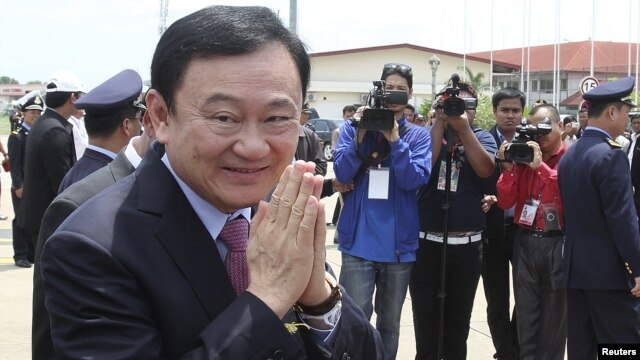 Former Thai prime minister Thaksin Shinawatra pictured in Cambodia on April 14, 2012.