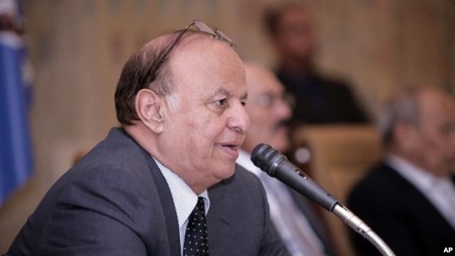 Yemeni Vice President Abd-Rabbu Mansour Hadi addresses a meeting of the ruling General People's Congress party in Sana'a, December 7, 2011.