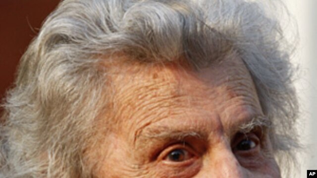 Greek composer Mikis Theodorakis delivers a speech during a massive rally against austerity measures, May 31, 2011