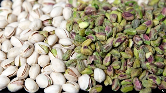 FILE - Pistachio nuts are displayed at the headquarters of Primex International Trading Corp. in Los Angeles, California.