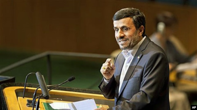 Iranian President Mahmoud Ahmadinejad speaks during the 66th session of the United Nations General Assembly at U.N. headquarters, September  22, 2011.