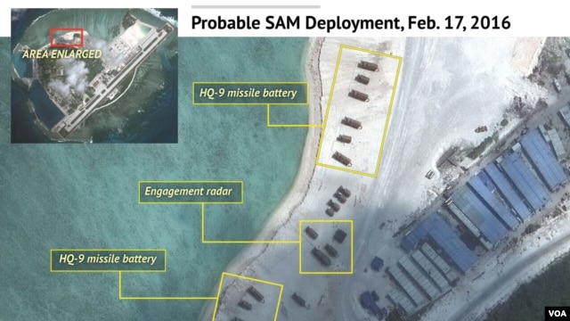 Hình ảnh vệ tinh cho thấy Trung Quốc triển khai hệ thống radar, và hỏa tiễn địa đối không trên đảo Phú Lâm thuộc quần đảo Hoàng Sa ở Biển Đông.