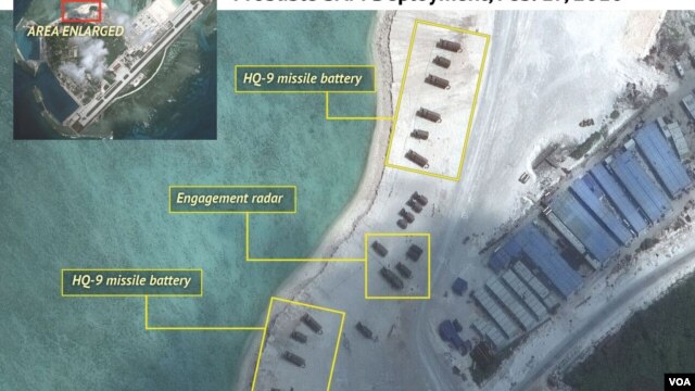 Hình ảnh vệ tinh cho thấy Trung Quốc triển khai các hỏa tiễn địa đối không trên đảo Phú Lâm. (Ảnh: Stratfor)