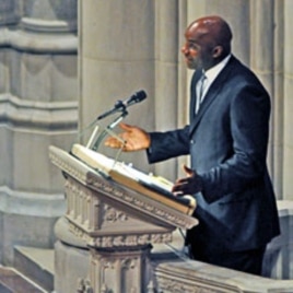 Rory Sparrow, NBA VP of Player Development speaks at Manute Bol's funeral at the Washington National Cathedral, 29 Jun10