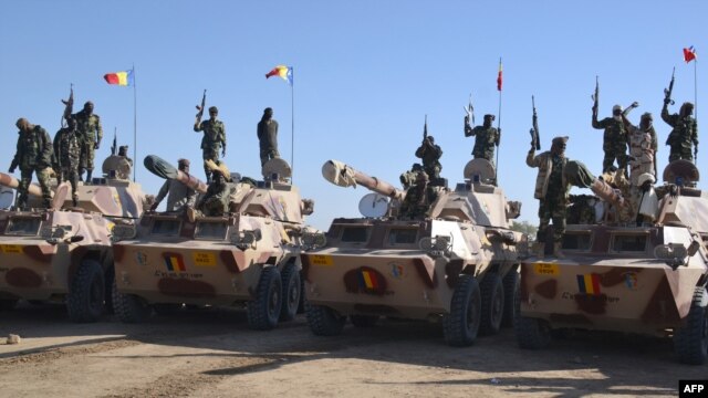 Chadian soldiers gathered near the Nigerian town of Gamboru, just across the border from Cameroon, to conduct cleanup operations after retaking the town from Boko Haram militants, Feb. 1, 2015.